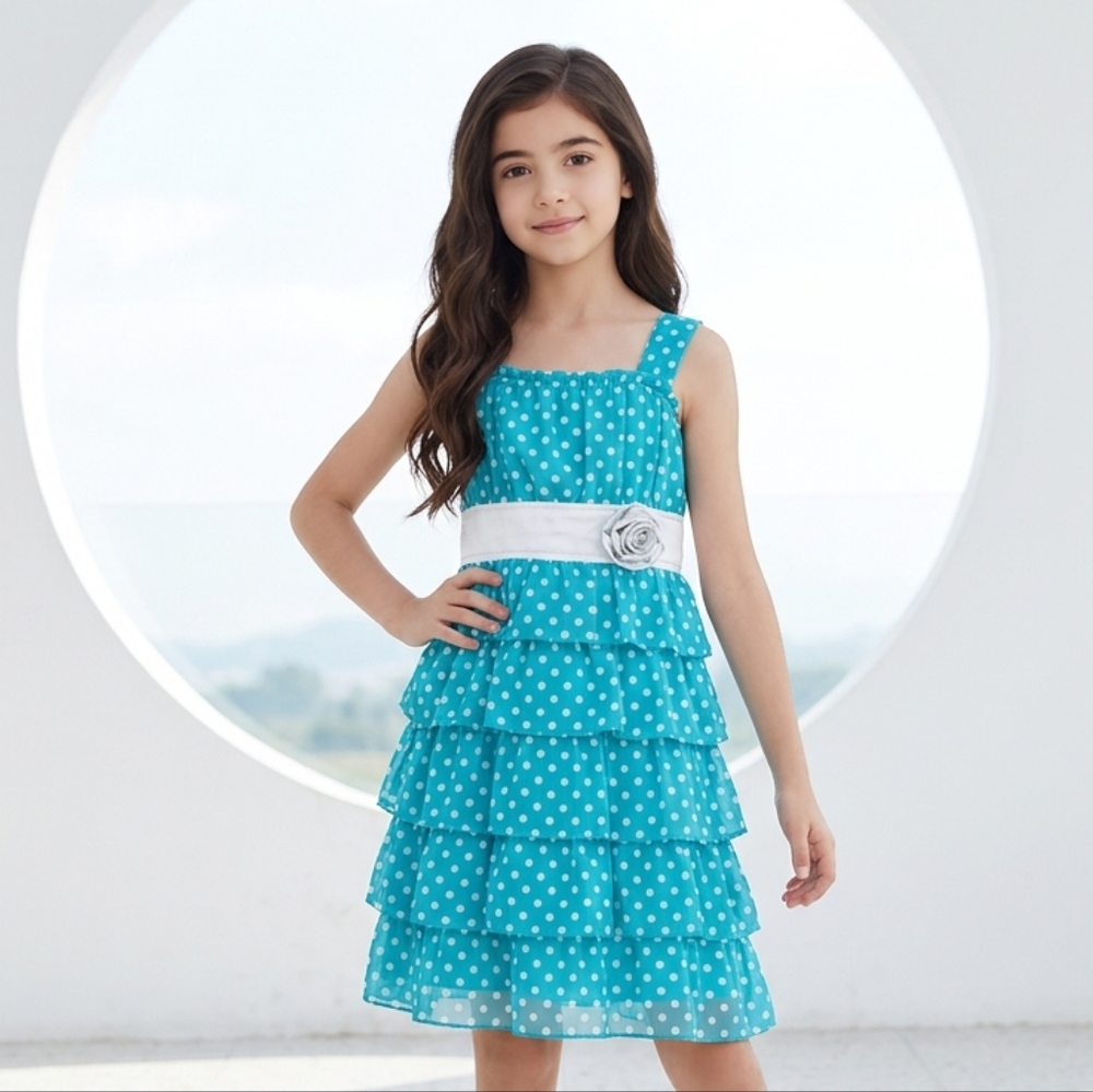 Sequin Hearts Girls Polka Dot Tiered Ruffle Dress Formal Dressy Blue Macys